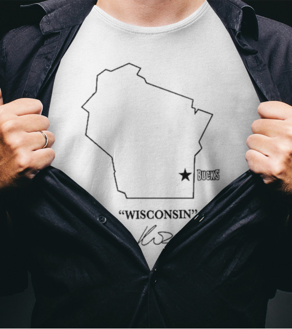 Wisconsin Outline Bucks Signature By Kuz T-Shirt
