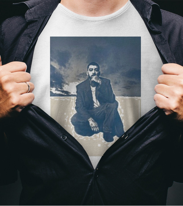 Zayn Look Up Dark Sky Crouching Pose T-Shirt