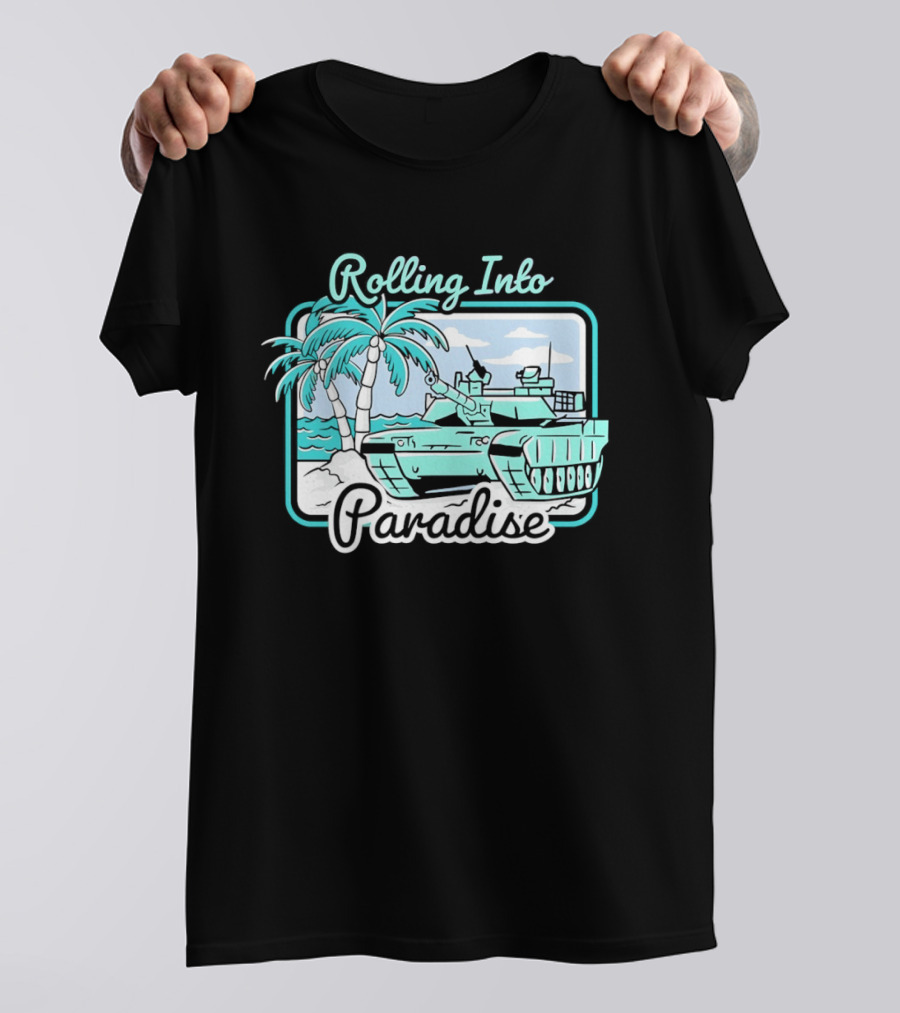 Rolling Into Paradise Tropical Beach Tank Palm Trees Ocean Scene T-Shirt