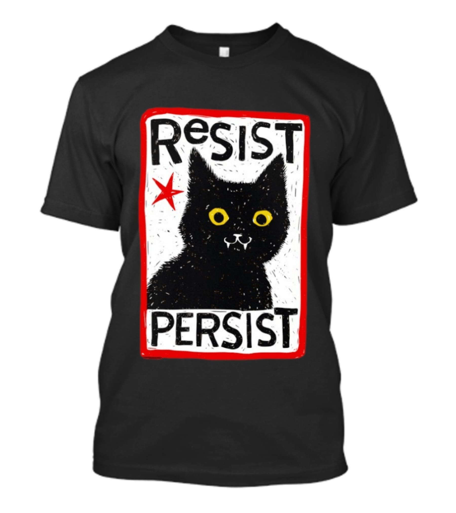 Resist Persist Black Cat Activism Red Star Empowerment T-Shirt