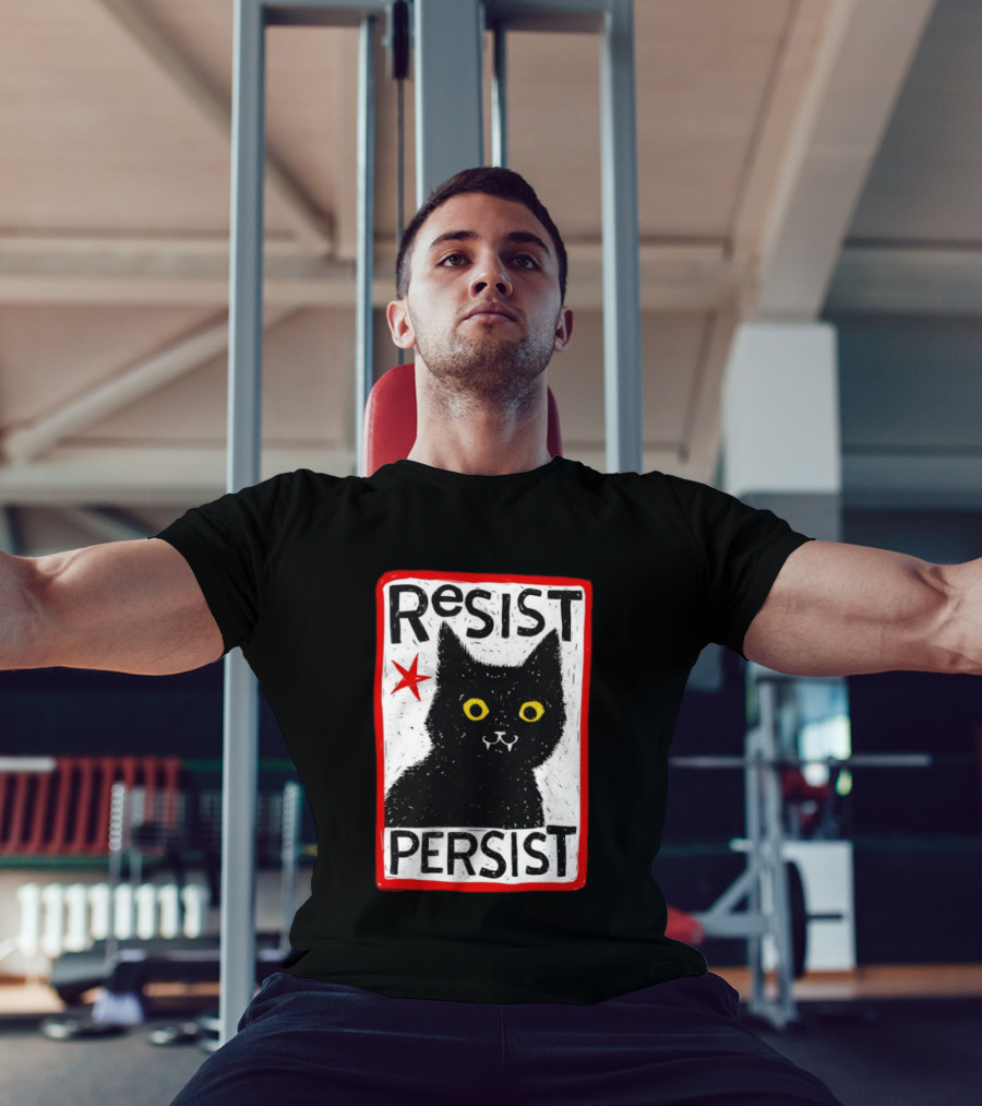 Resist Persist Black Cat Activism Red Star Empowerment T-Shirt