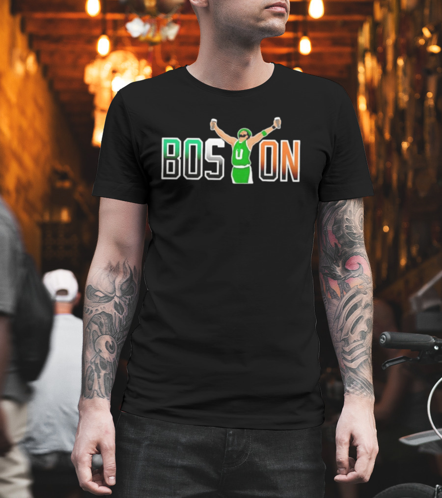 BOSTON Beer Toast Man Green Jersey Celebration T-Shirt