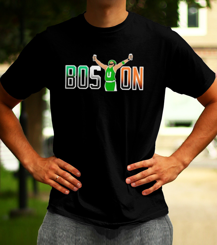 BOSTON Beer Toast Man Green Jersey Celebration T-Shirt