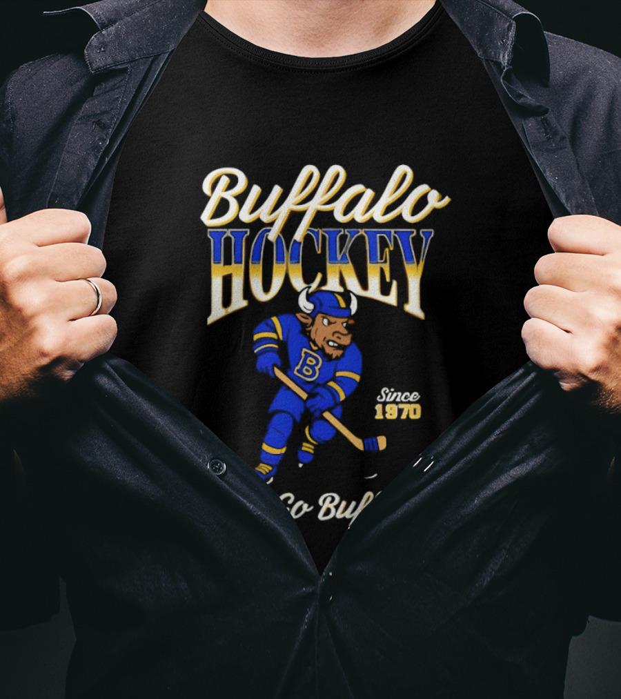 Buffalo Hockey Let's Go Buffalo Since 1970 Blue Bull T-Shirt