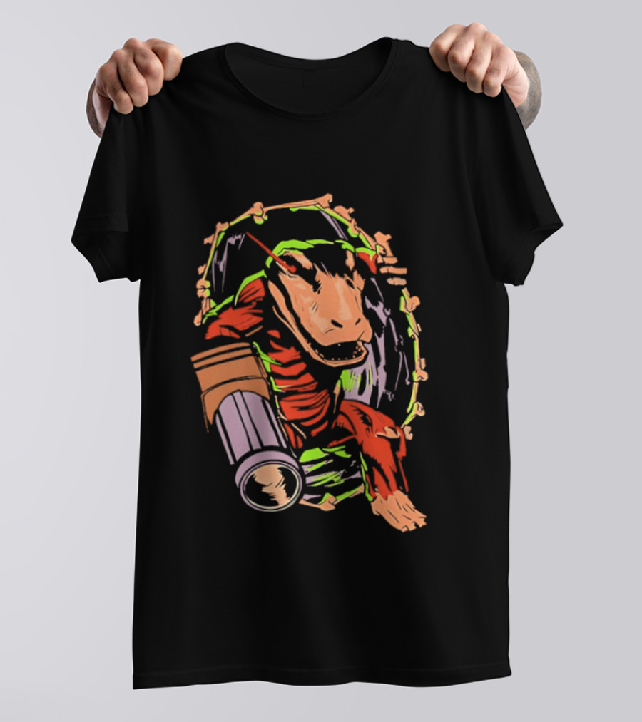 Colorful Dinosaur Cartoon Illustration With Vibrant Brush Strokes T-Shirt