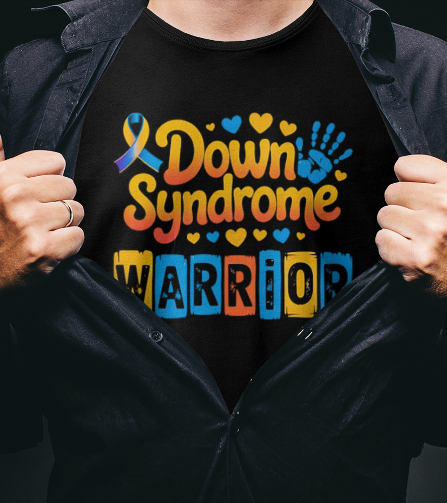 Down Syndrome Warrior Ribbon Handprint Hearts T-Shirt