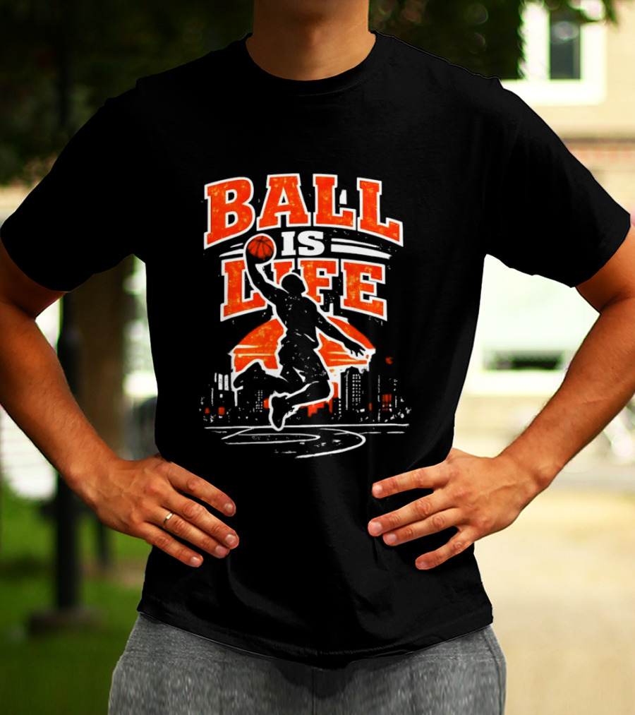Ball Is Life Dunking Cityscape Skyline T-Shirt
