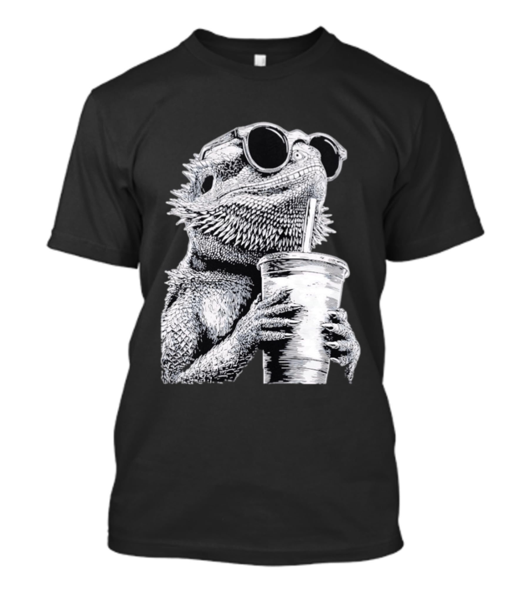 Bearded Dragon With Sunglasses Drinking Iced Coffee T-Shirt