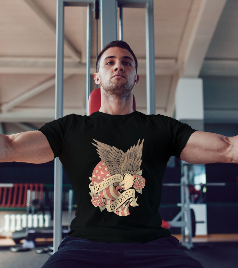 Beautiful Badass Eagle With American Flag And Roses T-Shirt