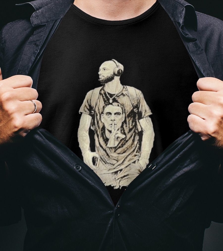 Bearded Man With Headphones And Quiet Gesture T-Shirt