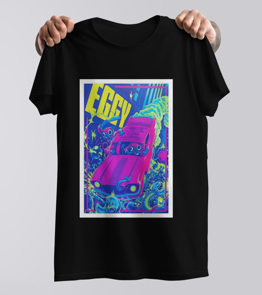 Eggy March 8 2026 The Burl Show Retro Neon Car Adventure T-Shirt