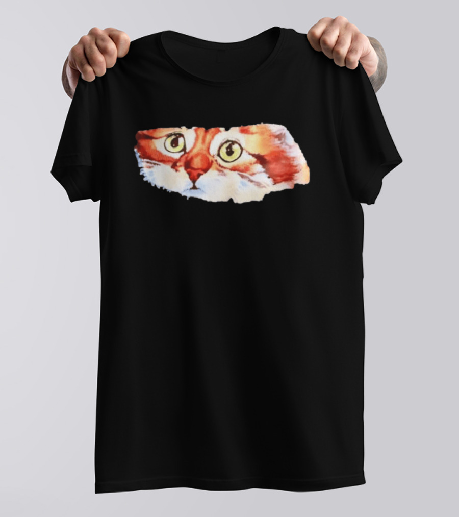 Watercolor Ginger Cat Face Green Eyes Close Up T-Shirt