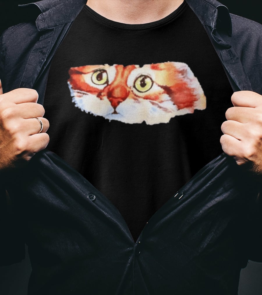 Watercolor Ginger Cat Face Green Eyes Close Up T-Shirt