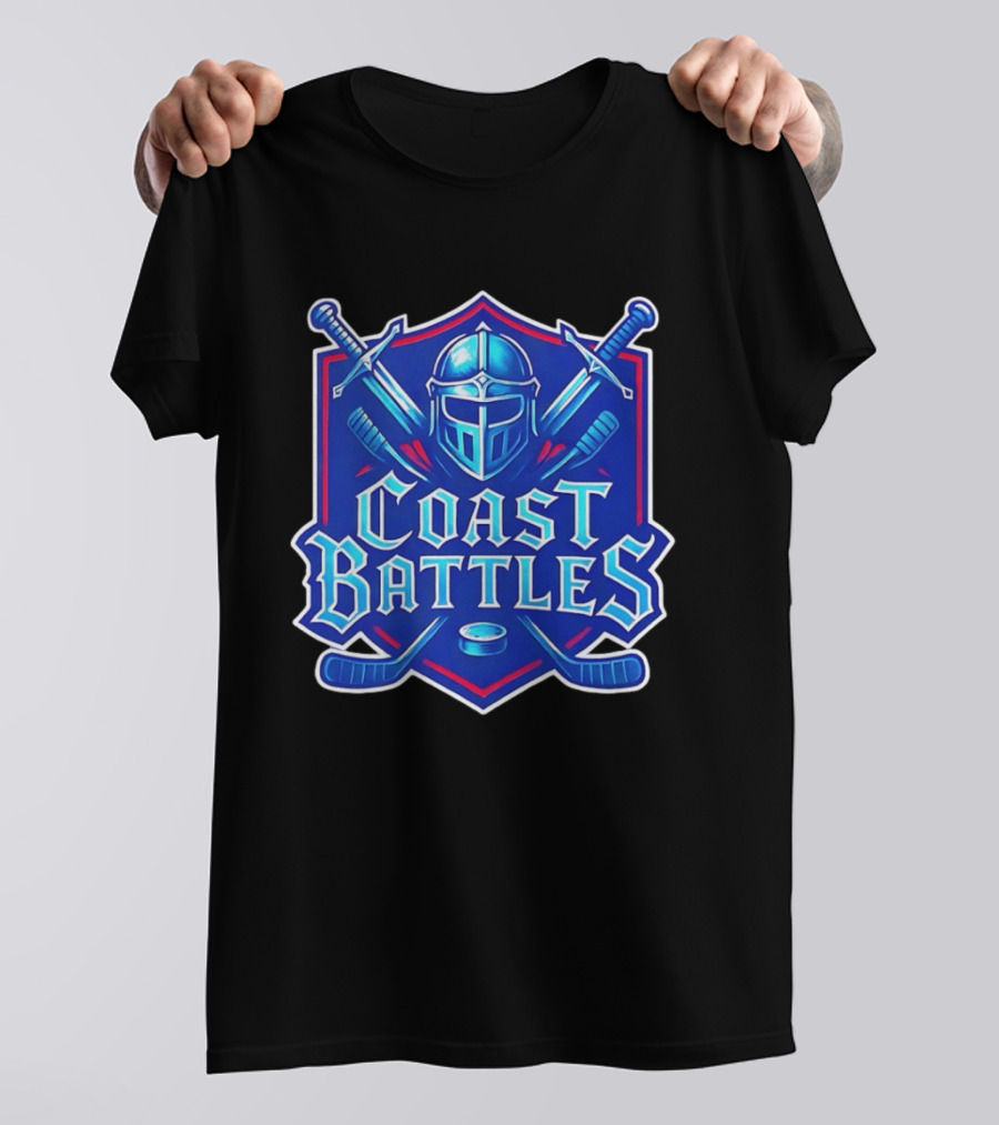 Coast Battles Hockey Knight Helm Swords And Crossed Sticks T-Shirt