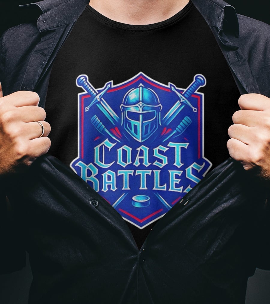 Coast Battles Hockey Knight Helm Swords And Crossed Sticks T-Shirt
