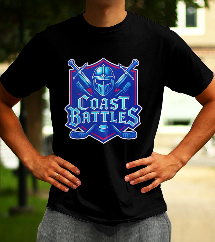 Coast Battles Hockey Knight Helm Swords And Crossed Sticks T-Shirt