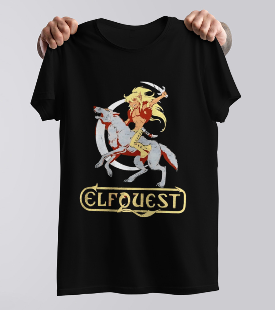 Elfquest Cutter Riding Wolf Crescent Moon Scene T-Shirt