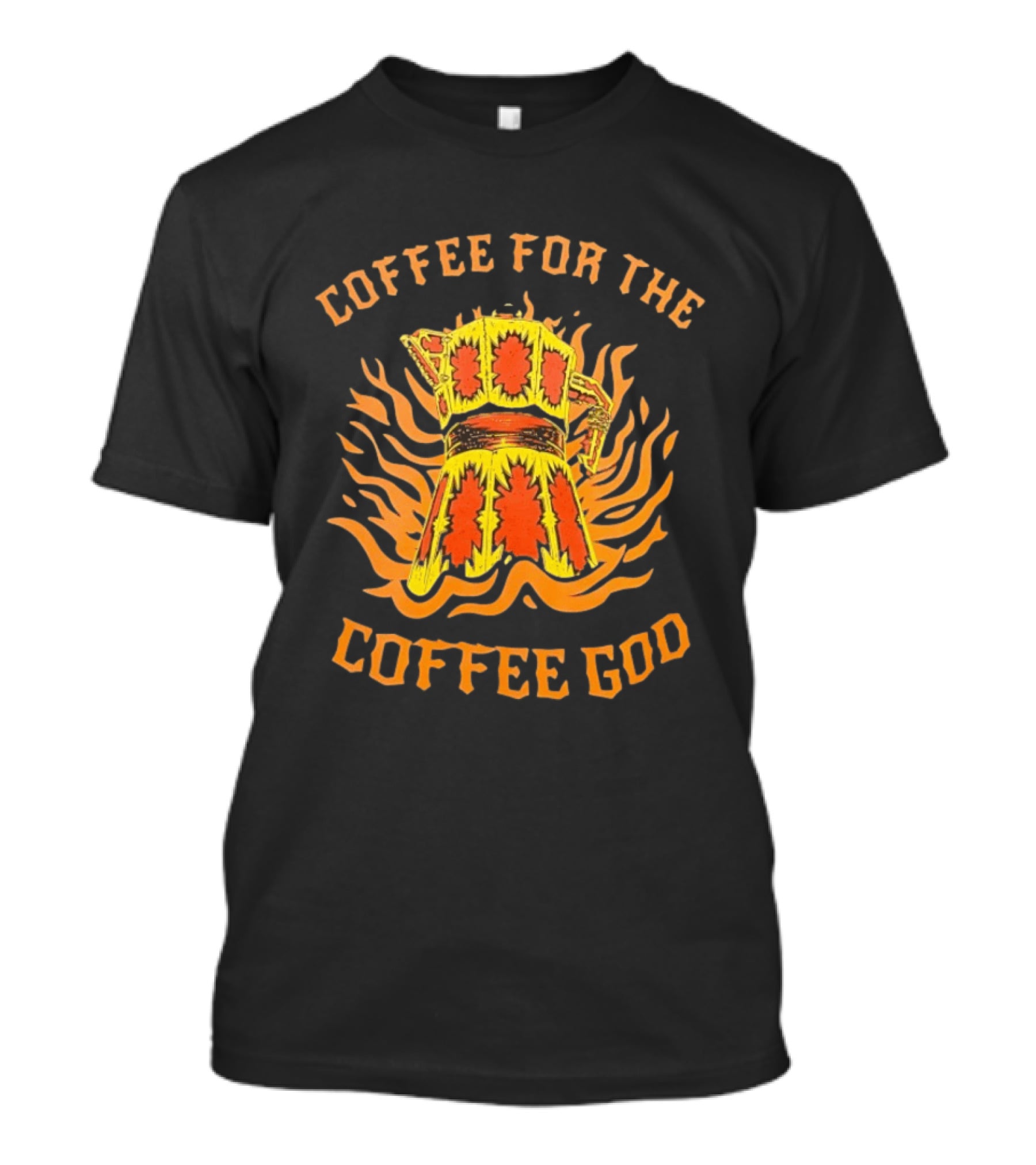 Coffee For The Coffee God Fiery Retro Moka Pot T-Shirt