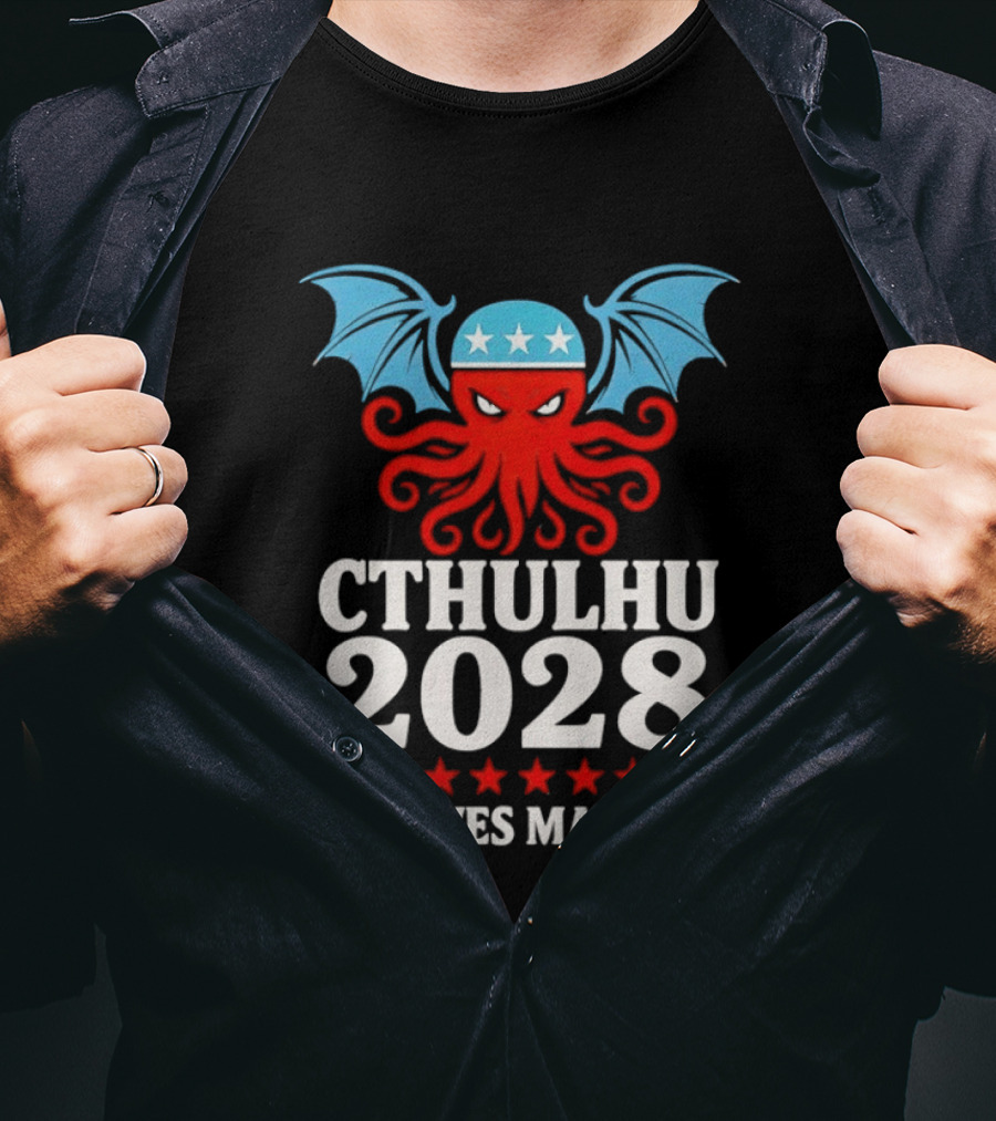 Cthulhu 2028 No Lives Matter Five Stars Red Tentacles Blue Wings T-Shirt