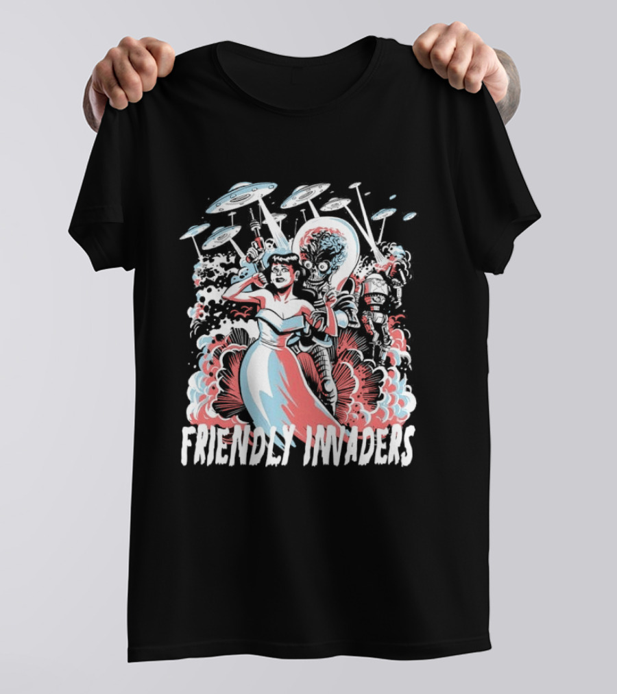 Friendly Invaders Retro UFO Invasion Art With Vintage Sci Fi T-Shirt