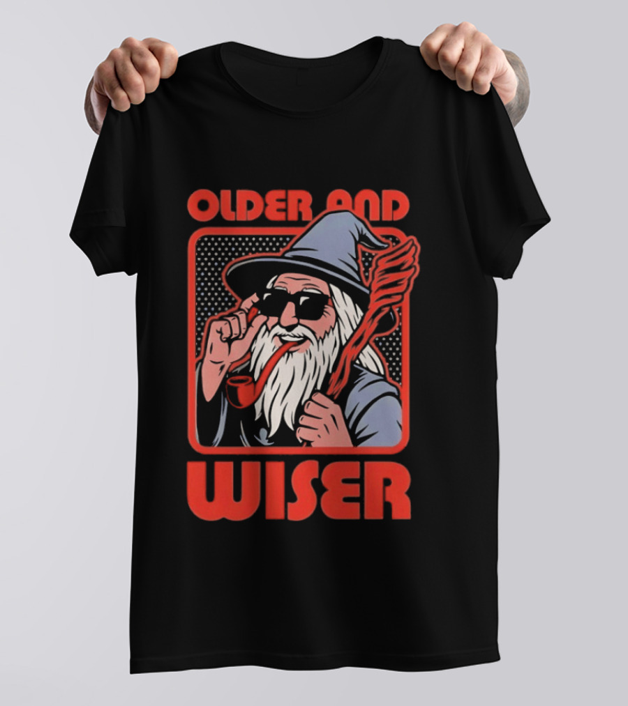 Older And Wiser Gandalf Smoking Pipe And Staff T-Shirt