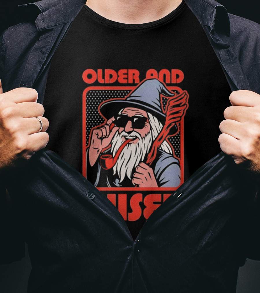 Older And Wiser Gandalf Smoking Pipe And Staff T-Shirt