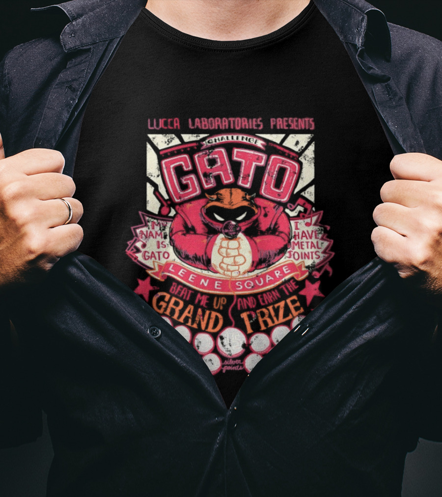 Lucca Laboratories Presents Gato Leene Square My Name Is Gato I Have Metal Joints Grand Prize T-Shirt