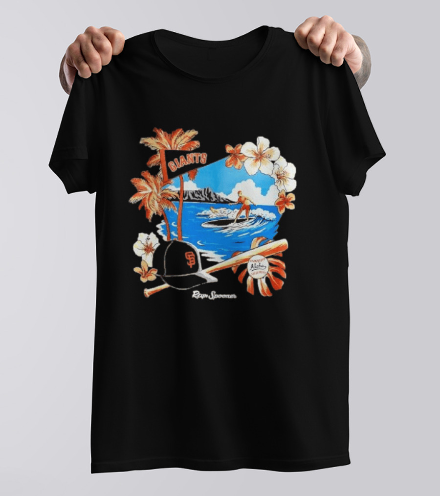 Giants Reyn Spooner Aloha Baseball Beach Surfing Floral Scene T-Shirt