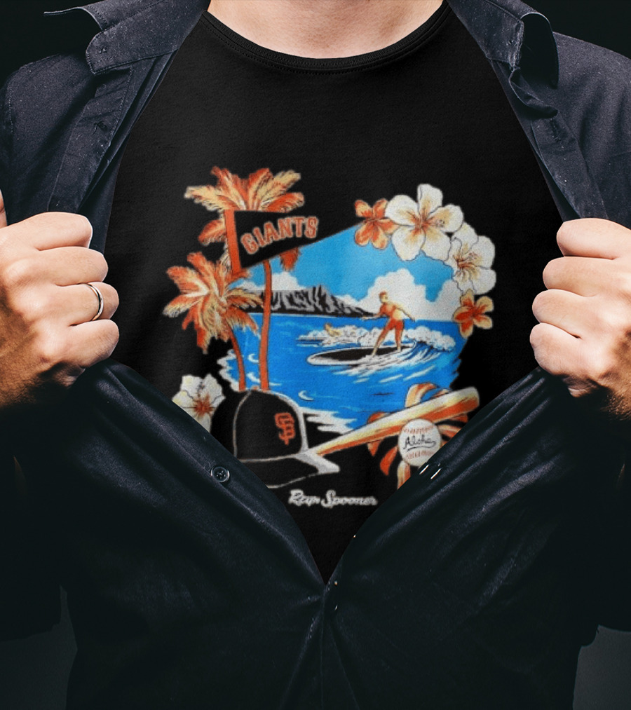 Giants Reyn Spooner Aloha Baseball Beach Surfing Floral Scene T-Shirt