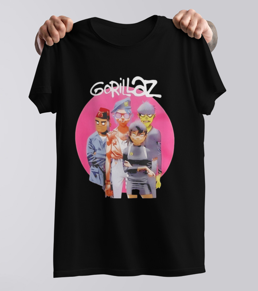 Gorillaz Humanz Group Characters On Pink T-Shirt
