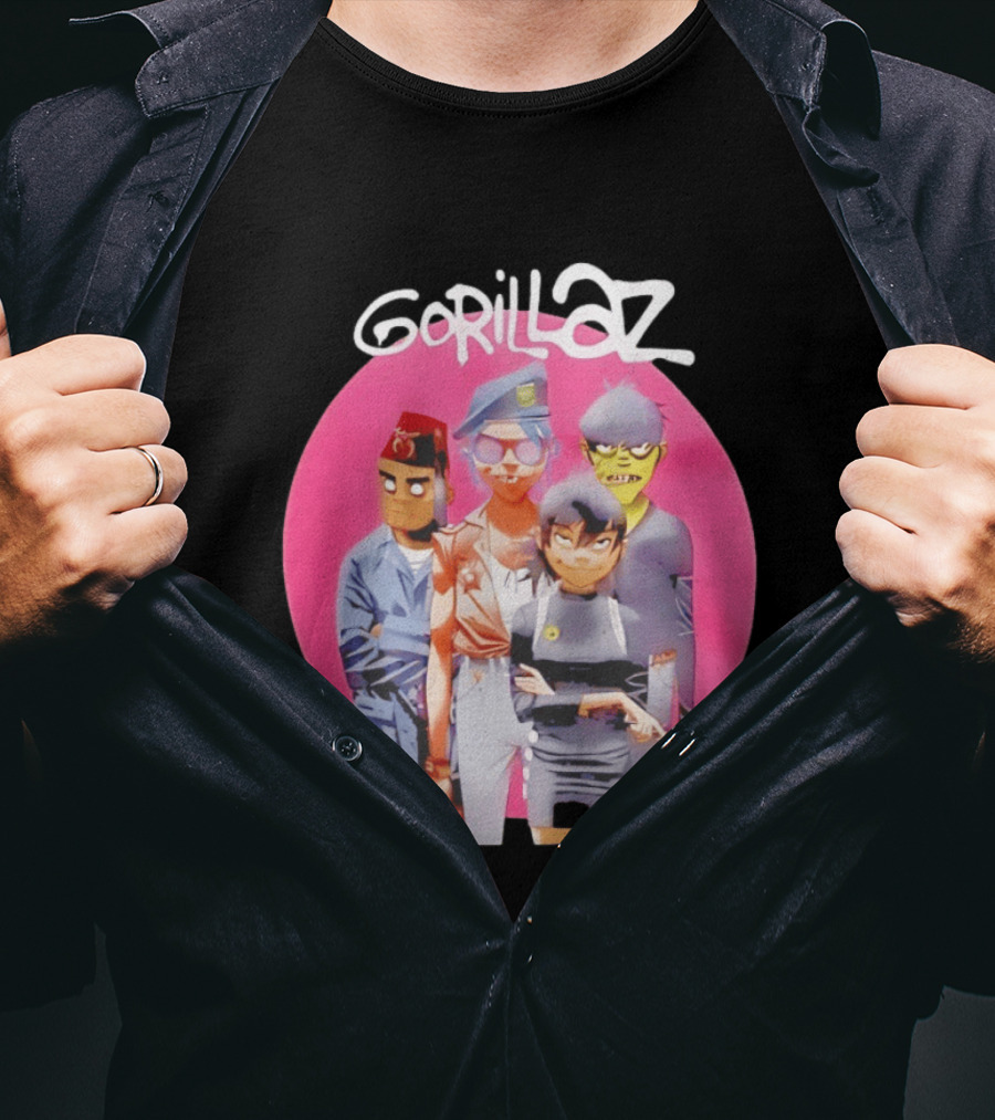 Gorillaz Humanz Group Characters On Pink T-Shirt
