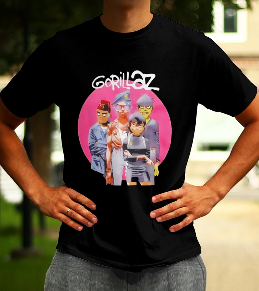 Gorillaz Humanz Group Characters On Pink T-Shirt