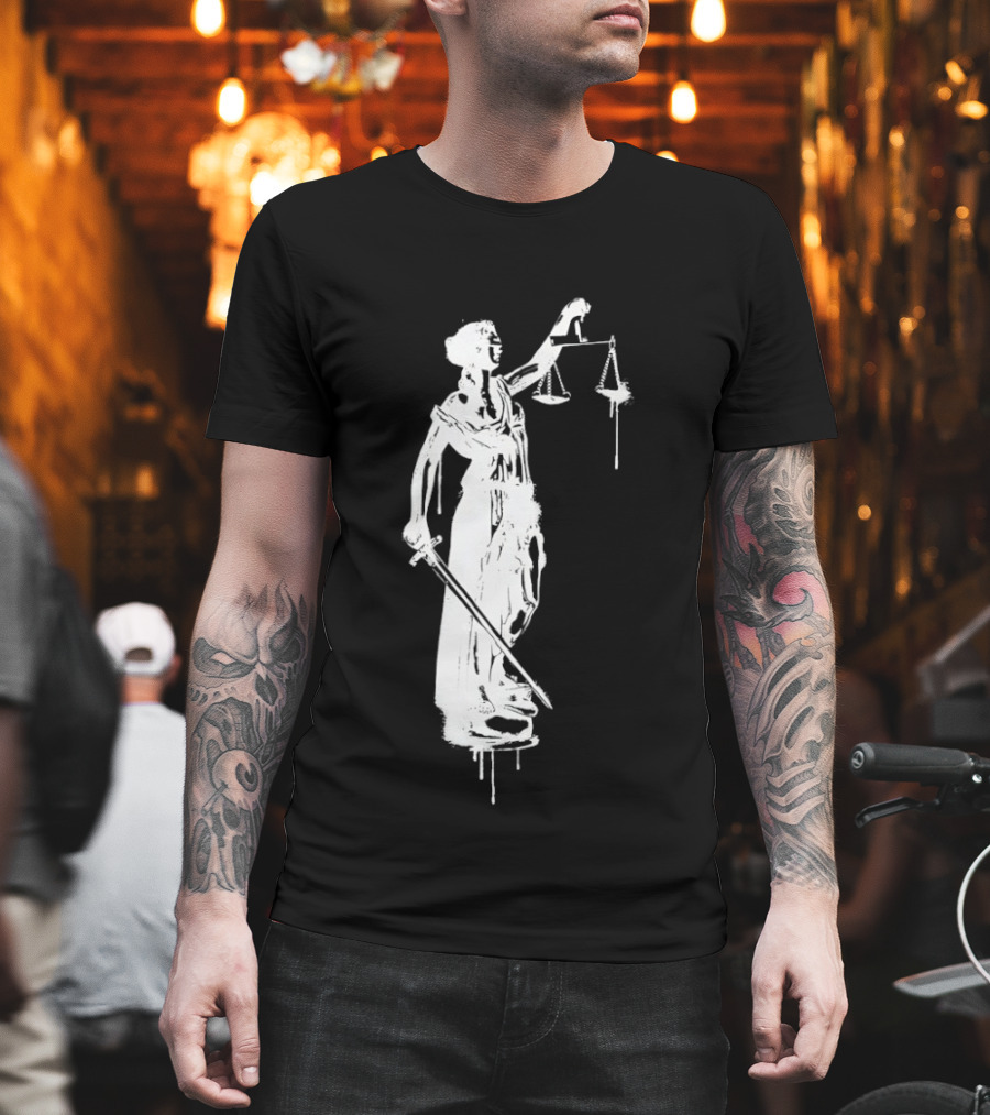 Blindfolded Justice Holding Scales And Sword T-Shirt
