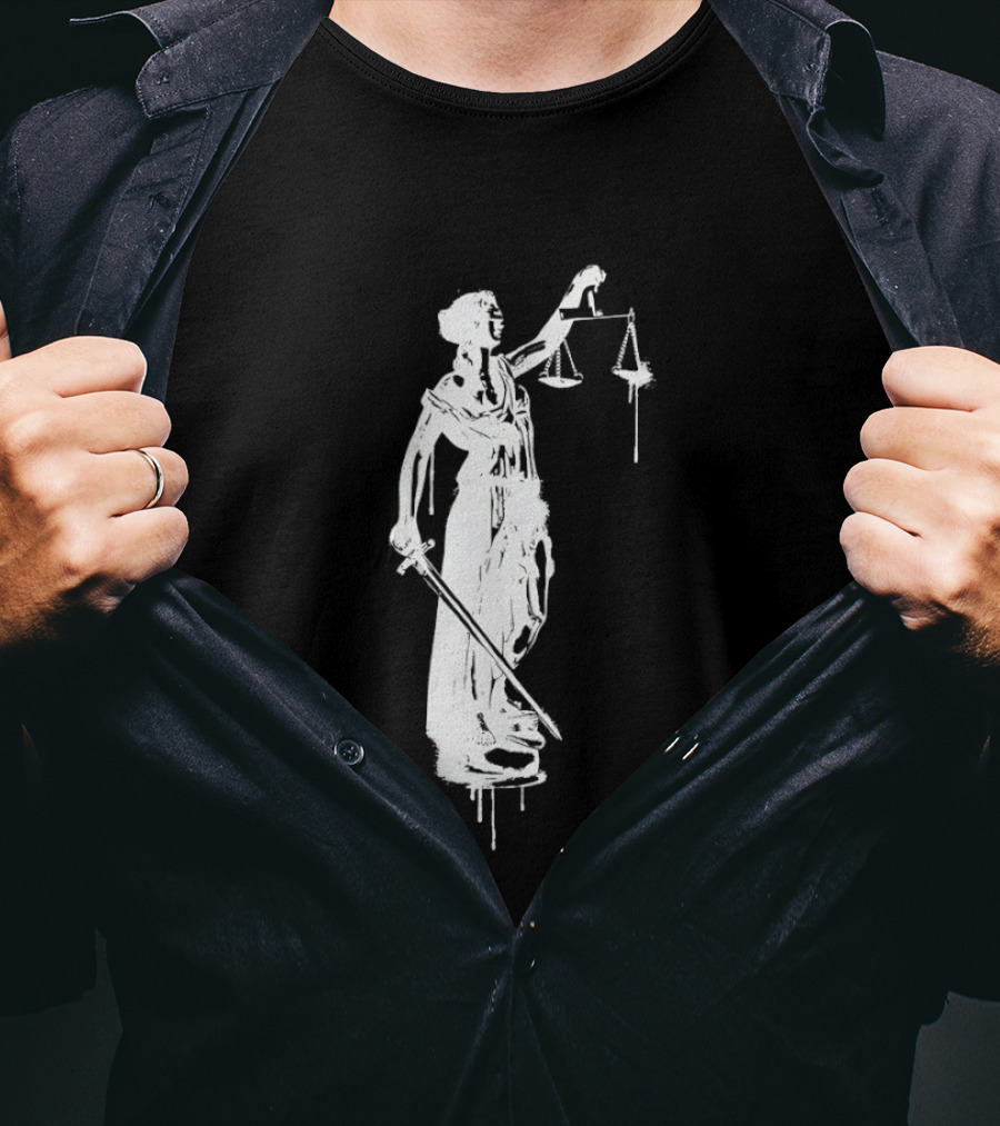 Blindfolded Justice Holding Scales And Sword T-Shirt
