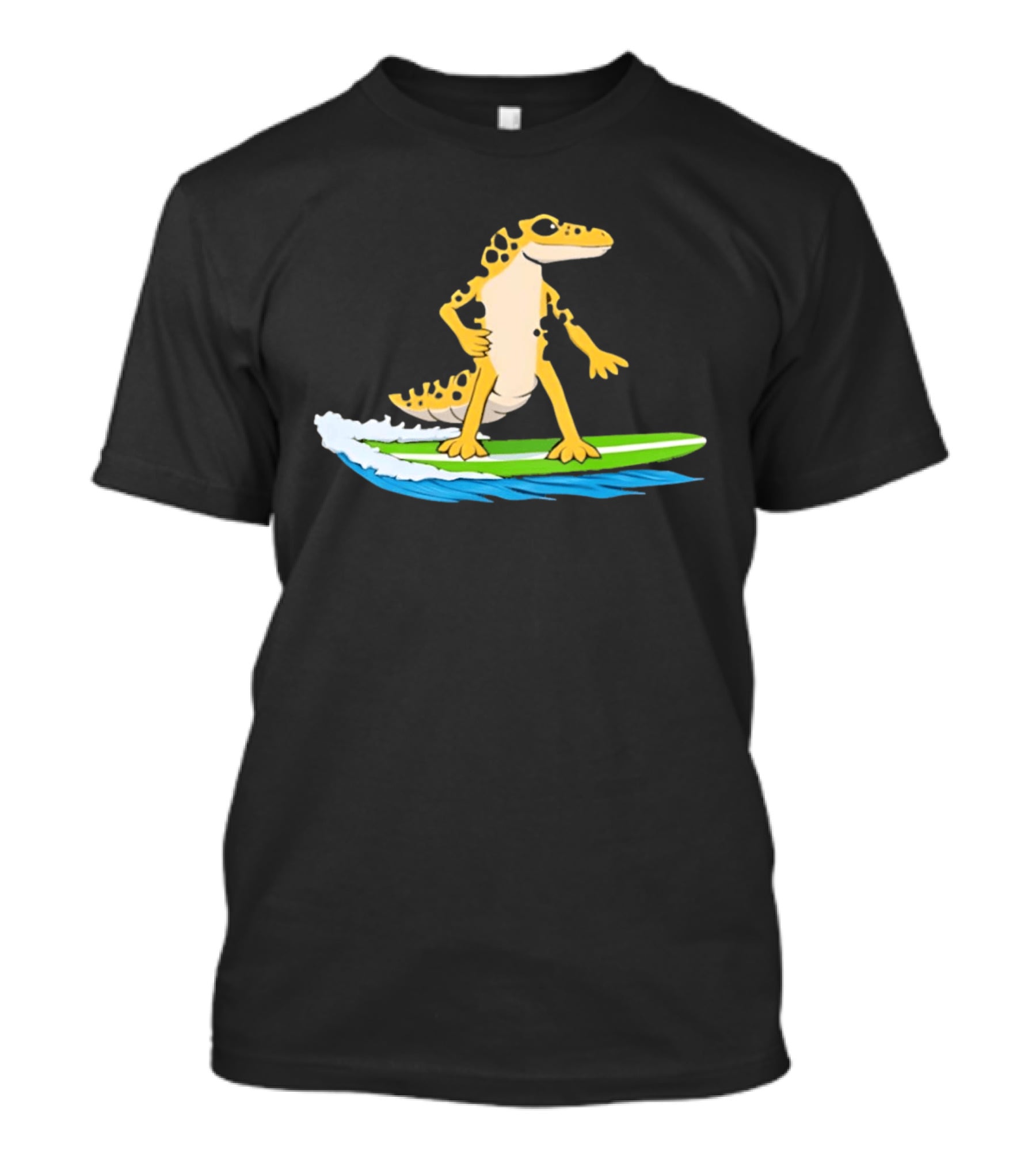 Leopard Gecko Yellow Lizard Riding Surfboard T-Shirt