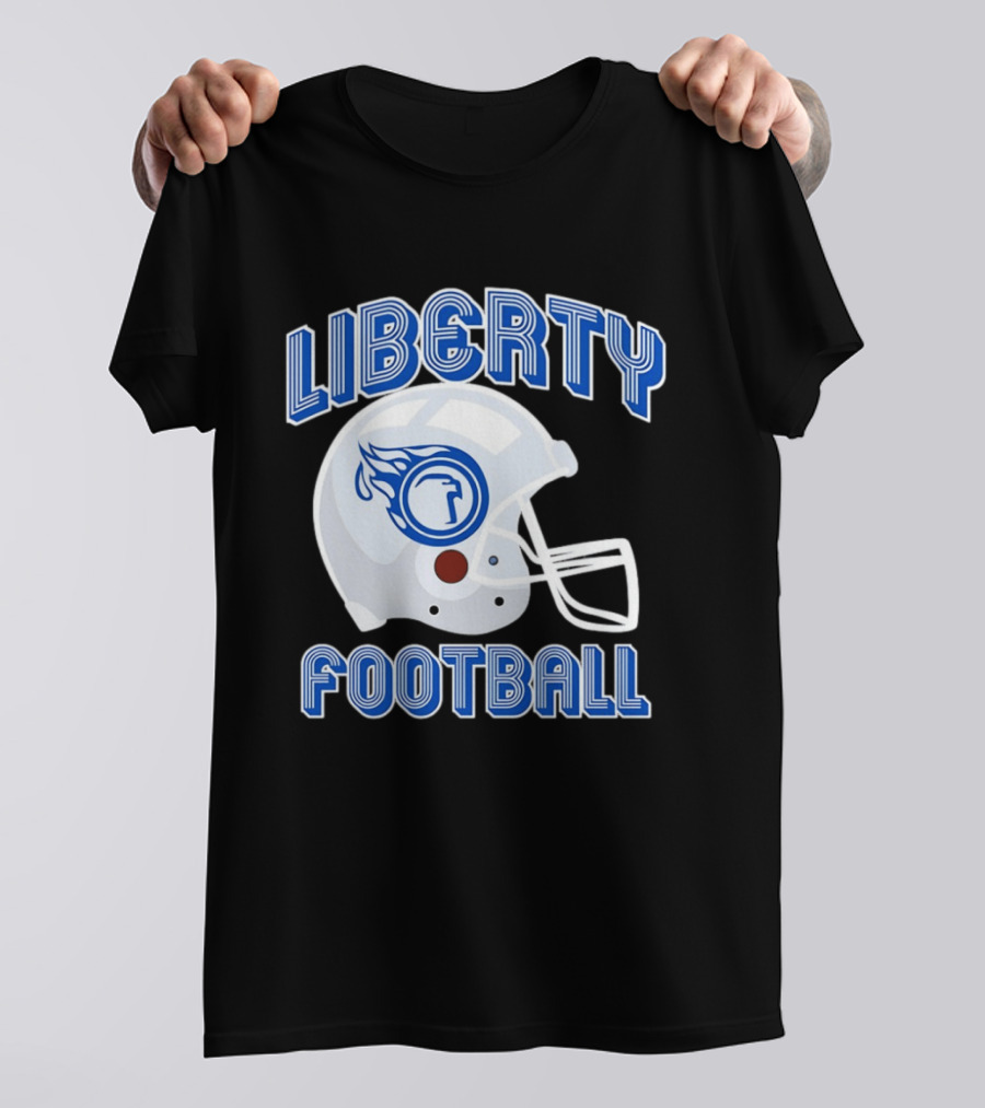 Liberty Football Helmet Flames Icon Blue T-Shirt