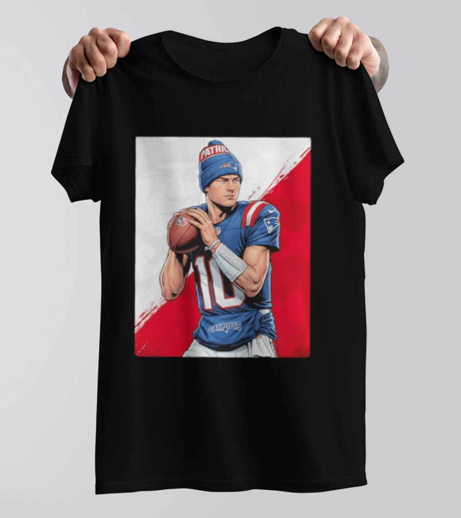 New England Patriots Number 10 Quarterback Throwing Football Beanie T-Shirt