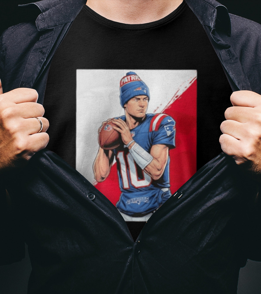 New England Patriots Number 10 Quarterback Throwing Football Beanie T-Shirt