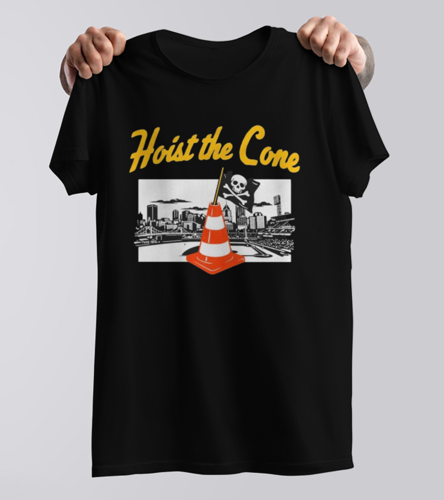 Pittsburgh Pirates Hoist The Cone Baseball Skyline Skull Flag T-Shirt