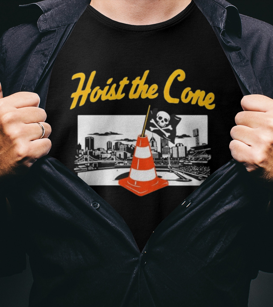 Pittsburgh Pirates Hoist The Cone Baseball Skyline Skull Flag T-Shirt
