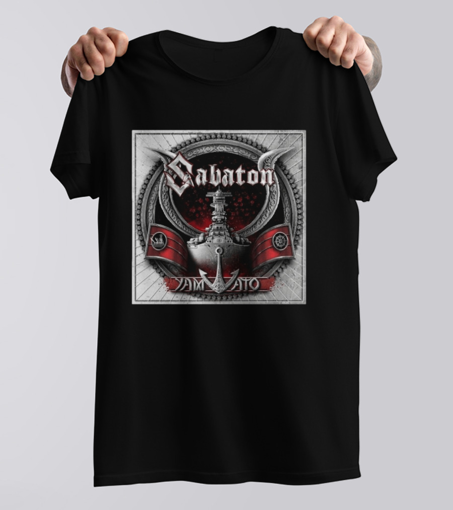 Sabaton Yamato Battleship Artwork With Red And Black Accents T-Shirt