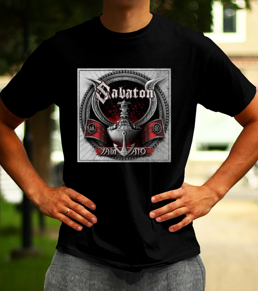 Sabaton Yamato Battleship Artwork With Red And Black Accents T-Shirt