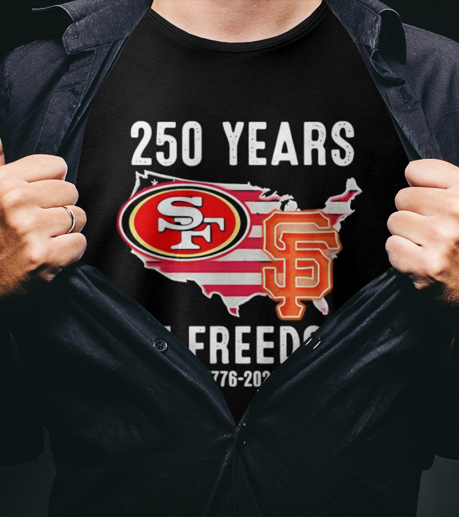 San Francisco 49ers 250 Years Of Freedom 1776 2026 USA Map T-Shirt