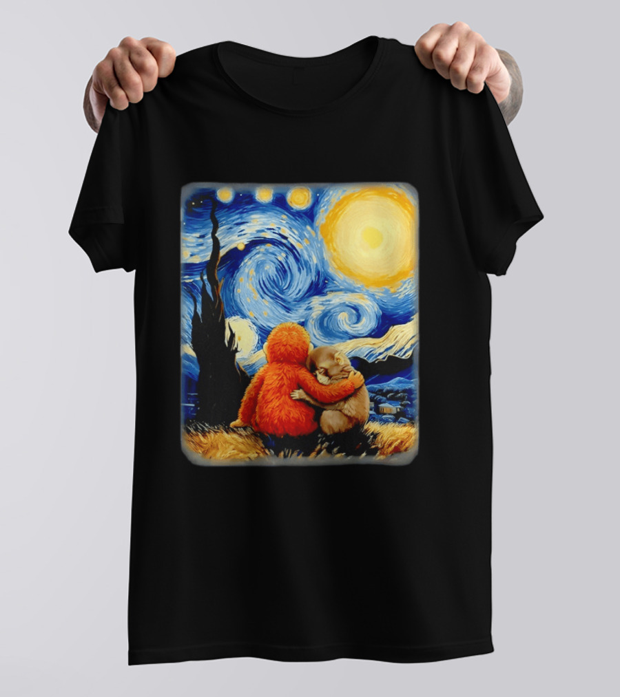 Punch Kun Panchi Kun Van Gogh Monkey Punch Starry Night Hugging Scene T-Shirt