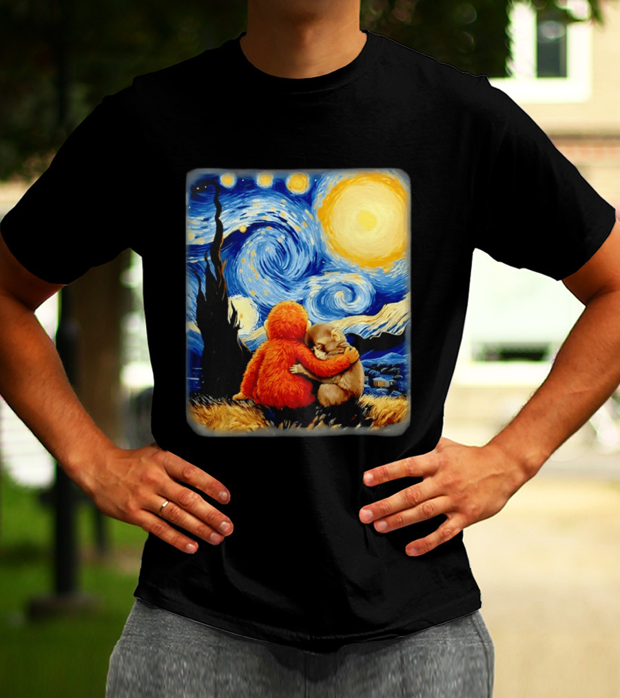 Punch Kun Panchi Kun Van Gogh Monkey Punch Starry Night Hugging Scene T-Shirt