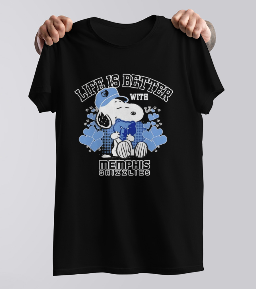 Life Is Better With Memphis Grizzlies Snoopy Holding Memphis Grizzlies T-Shirt
