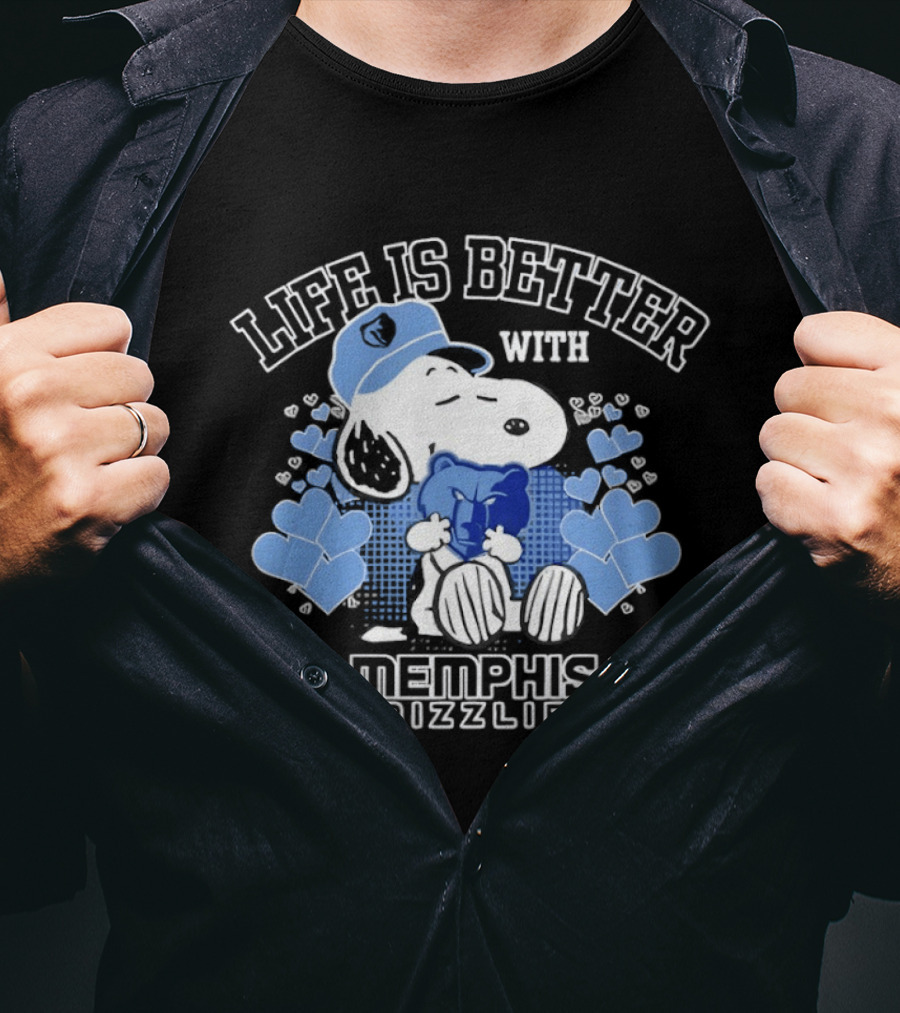 Life Is Better With Memphis Grizzlies Snoopy Holding Memphis Grizzlies T-Shirt