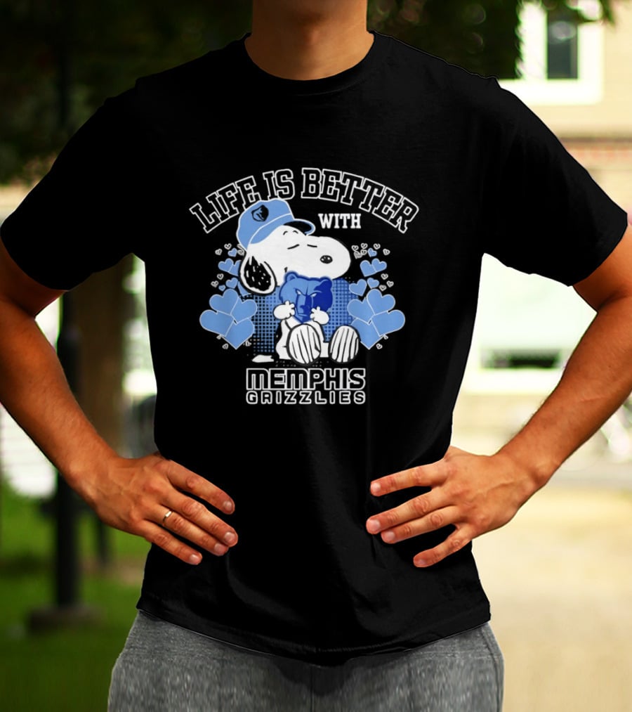 Life Is Better With Memphis Grizzlies Snoopy Holding Memphis Grizzlies T-Shirt