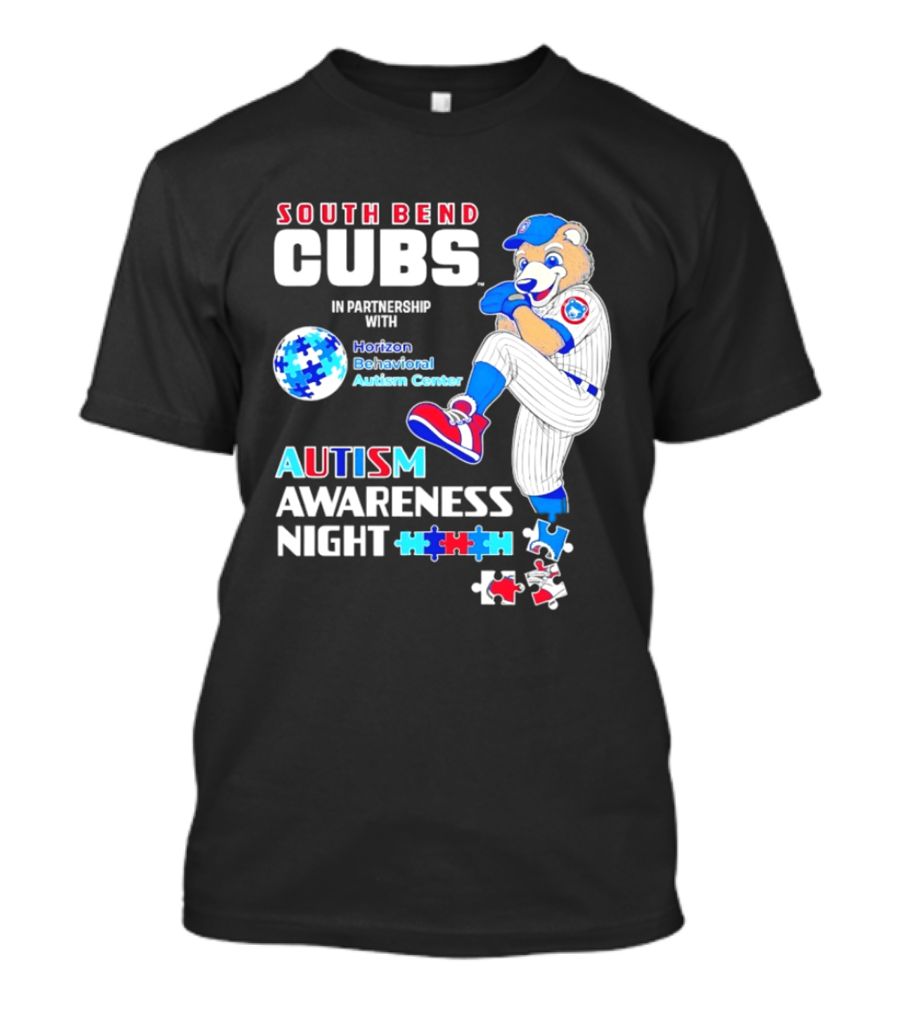 South Bend Cubs Autism Awareness Night Horizon Behavioral Autism Center Partnership T-Shirt