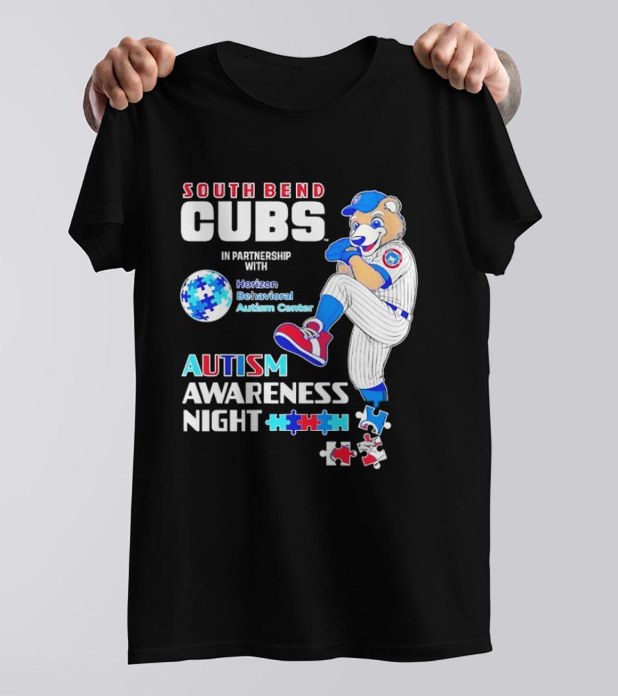 South Bend Cubs Autism Awareness Night Horizon Behavioral Autism Center Partnership T-Shirt